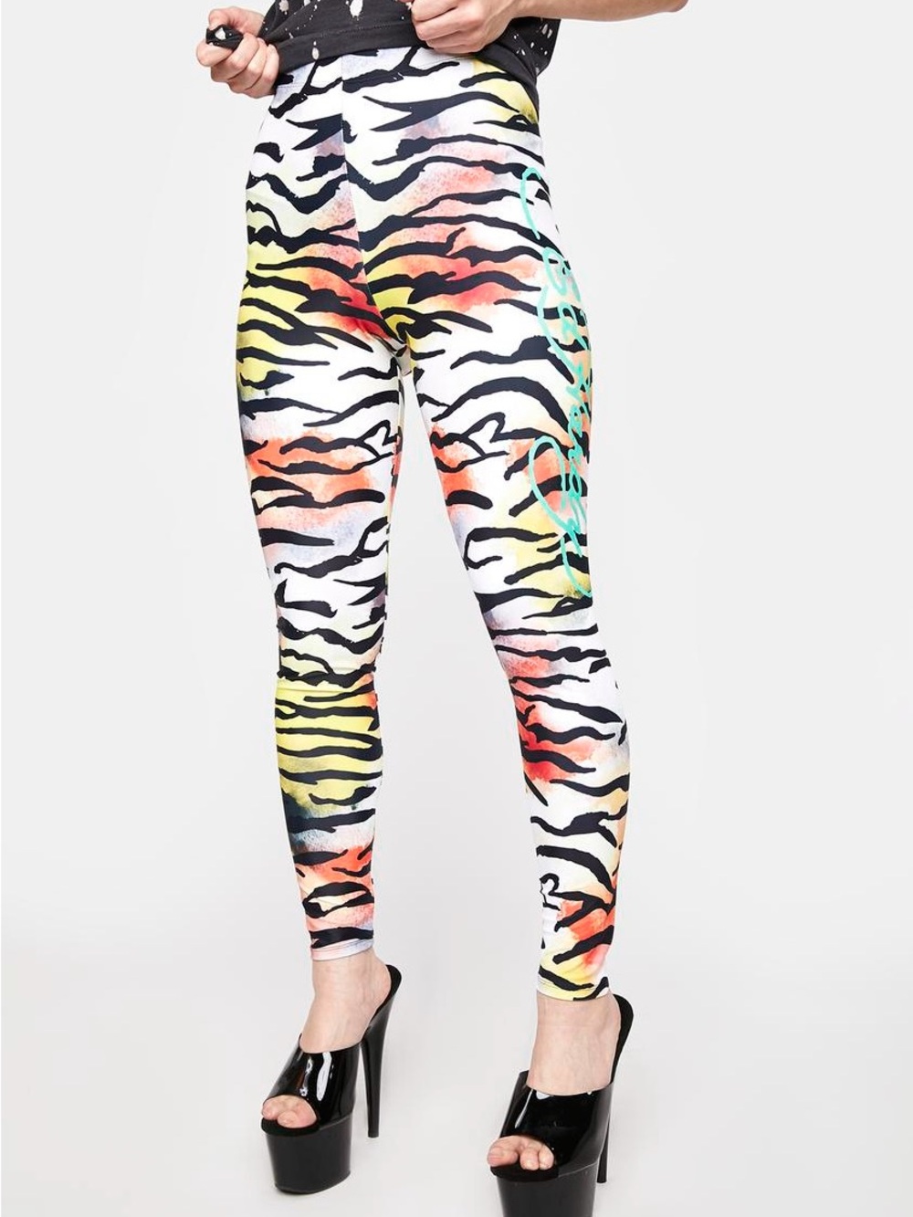 Ed Hardy-Dolls Kill Neon Zebra Stripe Leggings - Black & Multicolor - Picture 2 of 9